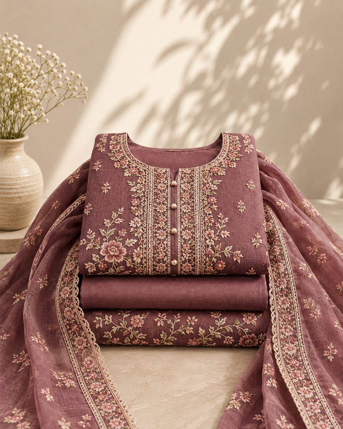 Dhanak 3 Pc Embroidery