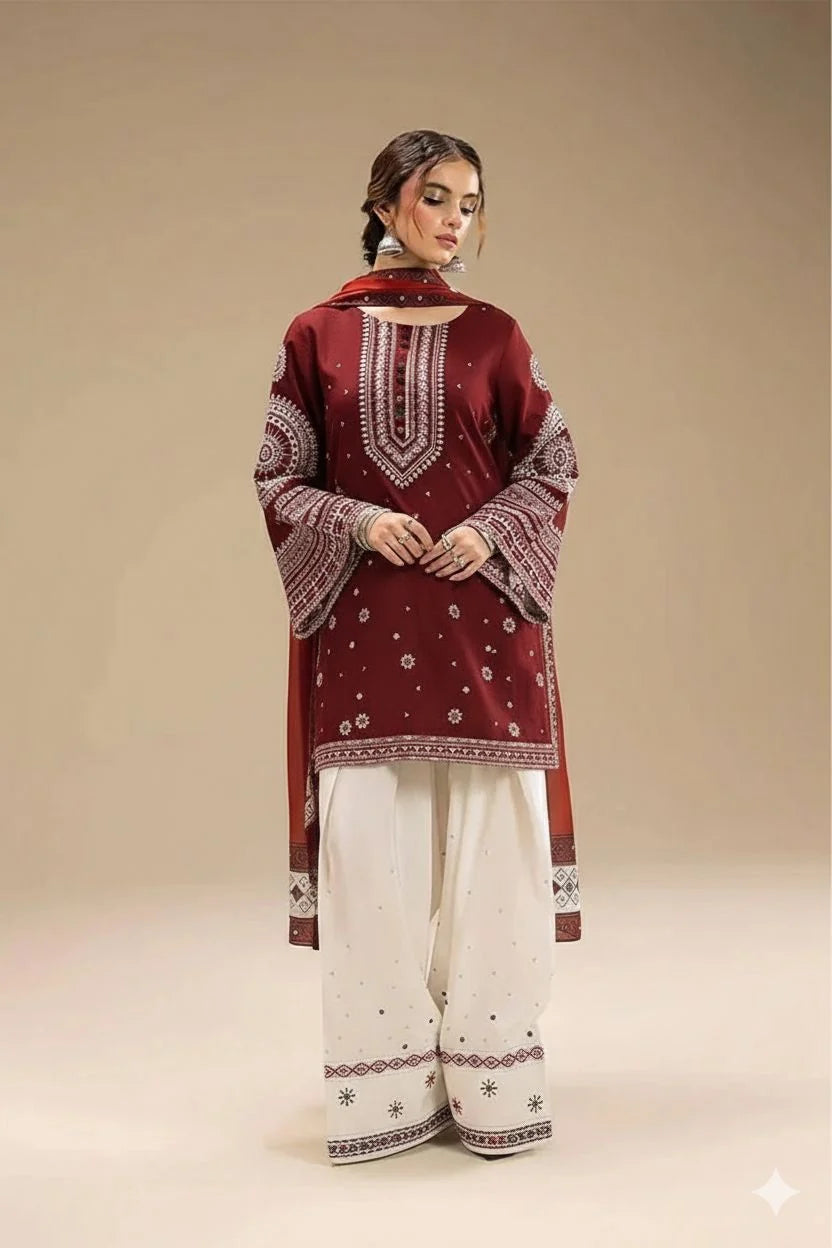 JAZMIN Dhanak Embriodered 3 Piece
